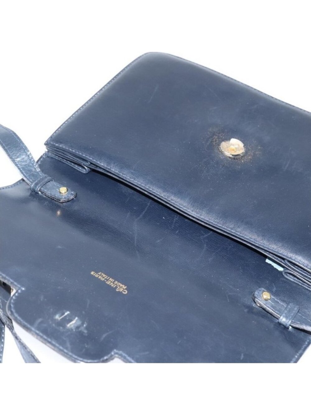 Authentic CELINE Shoulder Bag Leather Navy Gold - Picture 16 of 16